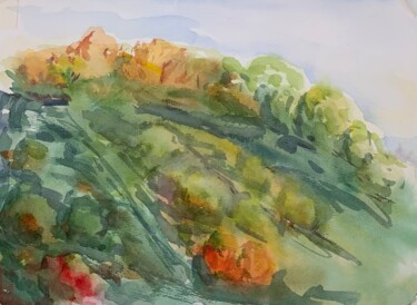 Malerei mit dem Titel "Autumn hills" von Evgenia Uvarova (Smirnova), Original-Kunstwerk, Aquarell
