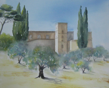 Painting titled "Le château de Lourm…" by Les Aquarelles D’Uve, Original Artwork, Watercolor