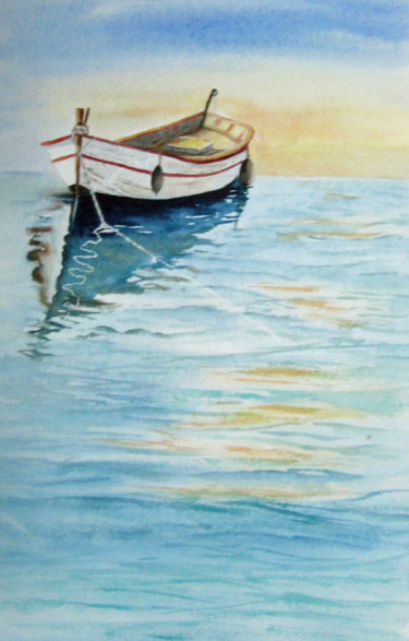 Malerei mit dem Titel "La barque" von Les Aquarelles D’Uve, Original-Kunstwerk, Aquarell