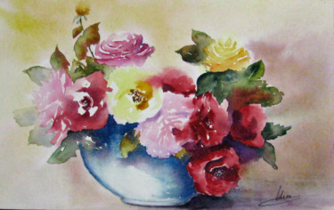 Peinture intitulée "Bouquet de roses 1" par Les Aquarelles D’Uve, Œuvre d'art originale, Aquarelle