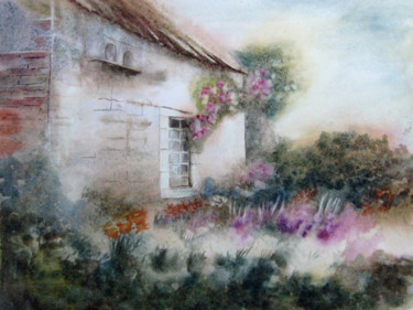 Pintura titulada "La maison aux rosie…" por Les Aquarelles D’Uve, Obra de arte original, Acuarela