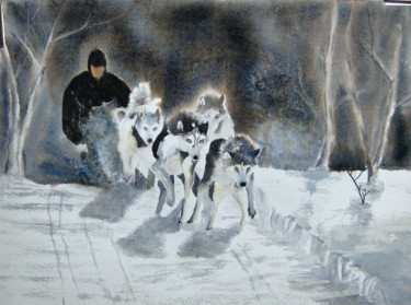 Painting titled "Grand Nord" by Les Aquarelles D’Uve, Original Artwork, Watercolor Mounted on Cardboard