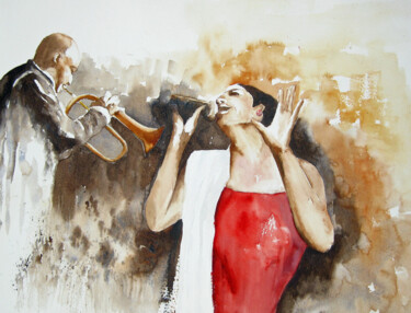 Malarstwo zatytułowany „JAZZ” autorstwa Les Aquarelles D’Uve, Oryginalna praca, Akwarela