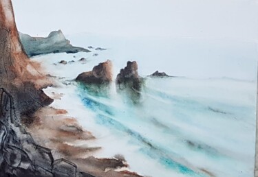 Painting titled "Plage corse" by Les Aquarelles D’Uve, Original Artwork, Watercolor