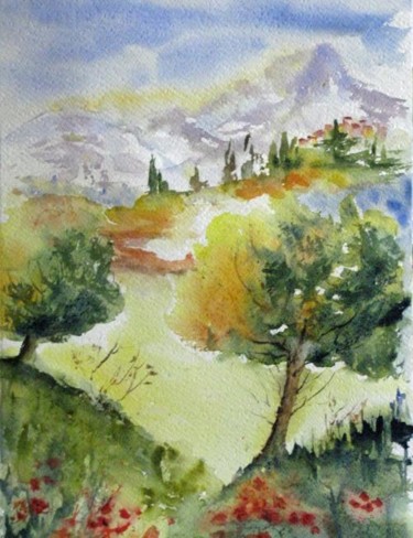 Peinture intitulée "dans le luberon" par Les Aquarelles D’Uve, Œuvre d'art originale, Aquarelle