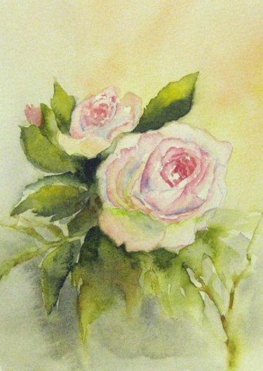 Painting titled "les roses de Somail" by Les Aquarelles D’Uve, Original Artwork
