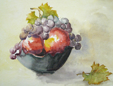 Painting titled "Les raisins" by Les Aquarelles D’Uve, Original Artwork