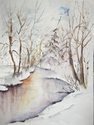 Painting titled "Reflets sur la neige" by Les Aquarelles D’Uve, Original Artwork, Oil