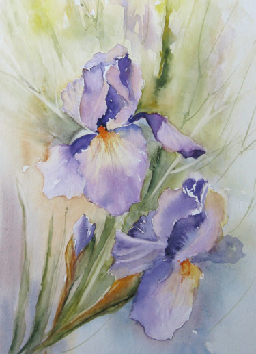 Painting titled "Les iris" by Les Aquarelles D’Uve, Original Artwork, Watercolor