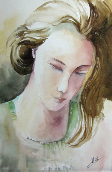 Painting titled "Portrait de jeune f…" by Les Aquarelles D’Uve, Original Artwork, Watercolor