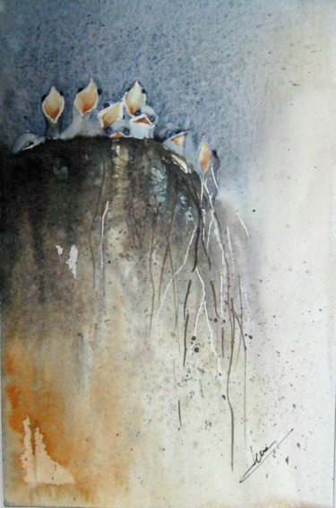 Malarstwo zatytułowany „Le nid” autorstwa Les Aquarelles D’Uve, Oryginalna praca, Akwarela
