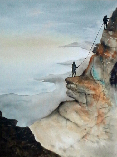 Painting titled "Escalade sur le Baou" by Les Aquarelles D’Uve, Original Artwork, Watercolor