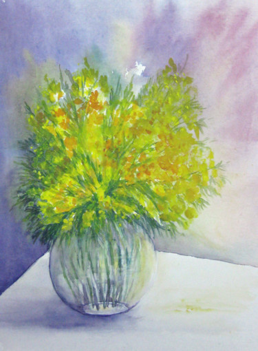 Peinture intitulée "Les mimosas" par Les Aquarelles D’Uve, Œuvre d'art originale, Aquarelle