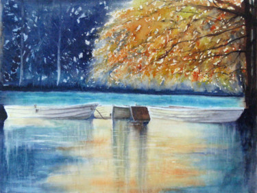 Peinture intitulée "Le lac" par Les Aquarelles D’Uve, Œuvre d'art originale, Aquarelle