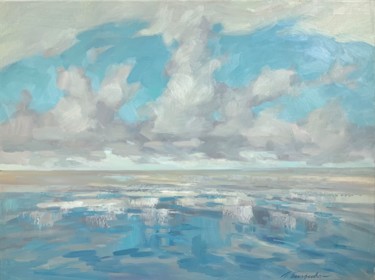Painting titled "Windy day at the sea" by Tatiana Timofeeva, Original Artwork, Oil Mounted on Wood Stretcher frame