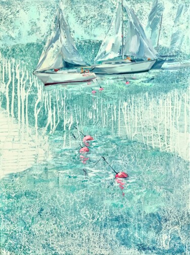 Painting titled "A boat trip- is an…" by Tatiana Timofeeva, Original Artwork, Oil Mounted on Wood Stretcher frame