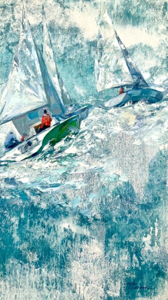 Pittura intitolato "Regatta I-light sea…" da Tatiana Timofeeva, Opera d'arte originale, Olio Montato su Telaio per barella i…