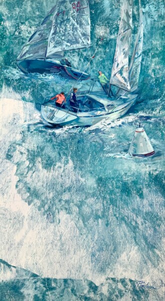 Painting titled "REGATTA II-LIGHT SE…" by Tatiana Timofeeva, Original Artwork, Oil Mounted on Wood Stretcher frame