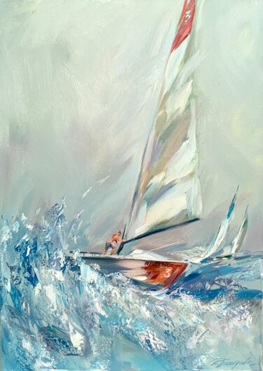 Painting titled "In the wind" by Tatiana Timofeeva, Original Artwork, Oil Mounted on Wood Stretcher frame