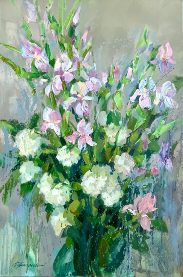 Painting titled "Summer flowers" by Tatiana Timofeeva, Original Artwork, Oil Mounted on Wood Stretcher frame