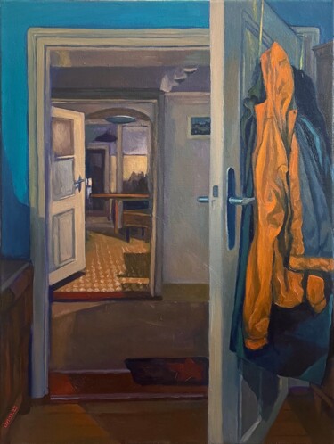 Painting titled "Room by night" by Uy Nguyen, Original Artwork, Oil
