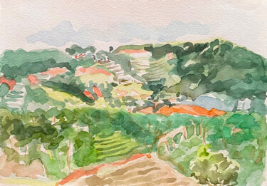 Peinture intitulée "The Valley" par Uy Nguyen, Œuvre d'art originale, Aquarelle