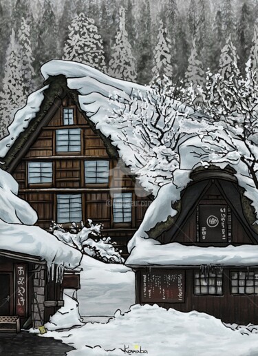 Цифровое искусство под названием "Snow Japan 01" - V Karaba, Подлинное произведение искусства, Цифровая живопись