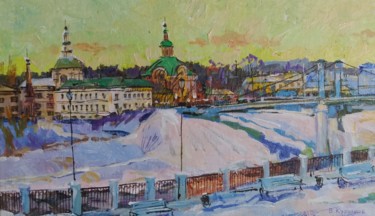 Картина под названием "Набережная зимой." - Владимир Курьяков (Vladimir Kuryakov), Подлинное произведение искусства, Масло У…