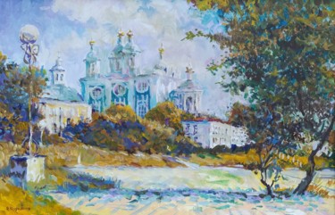 Картина под названием "Осень у соборного х…" - Владимир Курьяков (Vladimir Kuryakov), Подлинное произведение искусства, Масл…