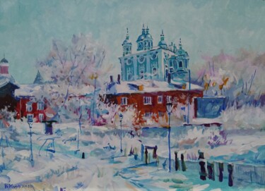 Картина под названием "Морозный день." - Владимир Курьяков (Vladimir Kuryakov), Подлинное произведение искусства, Масло Уста…
