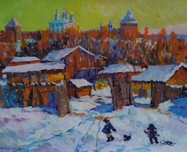 Картина под названием "Зимний день." - Владимир Курьяков (Vladimir Kuryakov), Подлинное произведение искусства, Масло Устано…