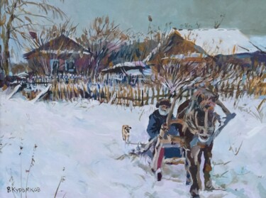 Картина под названием "Деревня зимой" - Владимир Курьяков (Vladimir Kuryakov), Подлинное произведение искусства, Масло Устан…