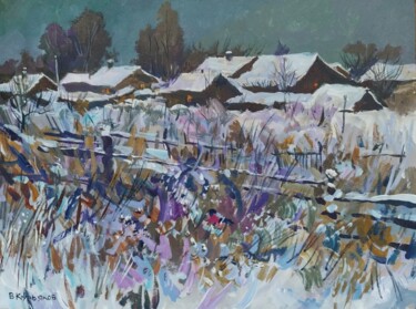 Картина под названием "Край деревни зимой." - Владимир Курьяков (Vladimir Kuryakov), Подлинное произведение искусства, Масло…