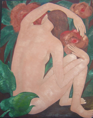 Peinture intitulée ""Hibiscus" (par Fir…" par Laurent V, Œuvre d'art originale, Huile