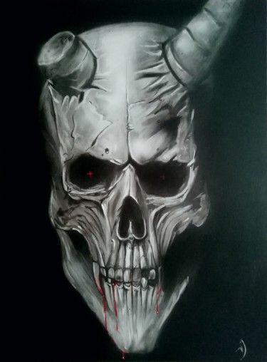 Schilderij getiteld "Devil's Skull" door Vincent Mink, Origineel Kunstwerk, Acryl