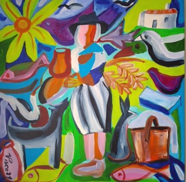 A ceifeira Engrácia Peinture intitulée "A ceifeira Engrácia" par Vitor Pisco, Œuvre d'art originale, Acrylique