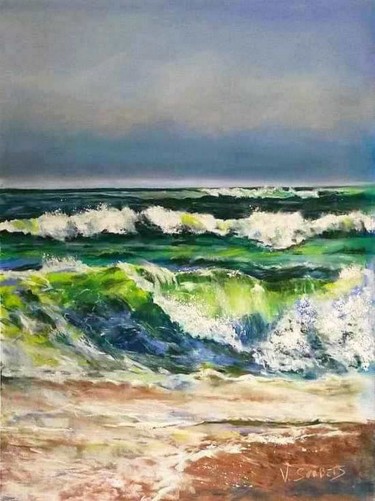 Peinture intitulée "" la dernière vague"" par Valerie Sorbets, Œuvre d'art originale, Pastel