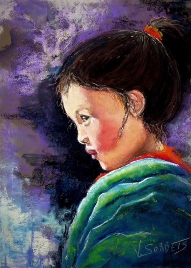 Ζωγραφική με τίτλο ""la petite népalais…" από Valerie Sorbets, Αυθεντικά έργα τέχνης, Παστέλ
