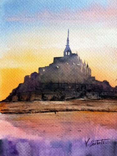 Painting titled ""le Mont St Michel"" by Valerie Sorbets, Original Artwork, Watercolor