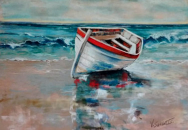 Peinture intitulée ""à marée basse"" par Valerie Sorbets, Œuvre d'art originale, Pastel