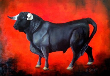 Pittura intitolato ""toro"" da Valerie Sorbets, Opera d'arte originale, Olio