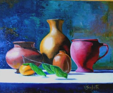 Pintura intitulada ""4 pots"" por Valerie Sorbets, Obras de arte originais, Óleo