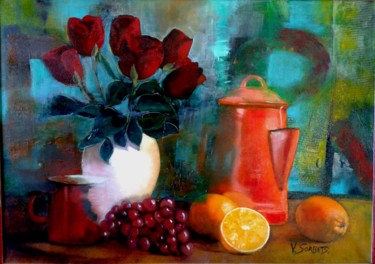 Peinture intitulée "" six roses"" par Valerie Sorbets, Œuvre d'art originale, Huile