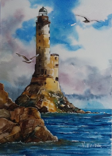 Painting titled ""Phare"" by Valerie Sorbets, Original Artwork, Watercolor