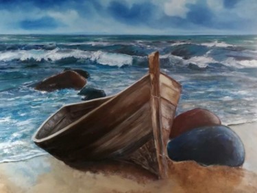 Peinture intitulée ""la barque"" par Valerie Sorbets, Œuvre d'art originale, Huile