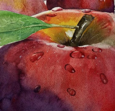 Pittura intitolato ""pomme"" da Valerie Sorbets, Opera d'arte originale, Acquarello