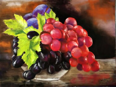 Painting titled "" coupe de raisins"" by Valerie Sorbets, Original Artwork, Pastel