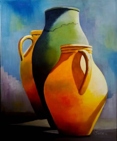 Pintura titulada ""jaune"" por Valerie Sorbets, Obra de arte original, Oleo