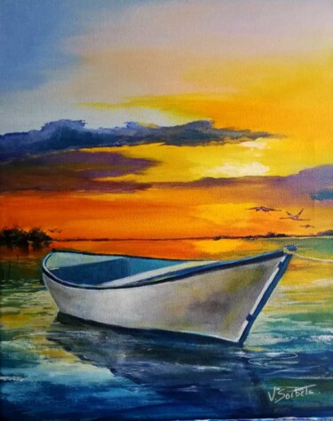 Pintura intitulada ""barque au soleil l…" por Valerie Sorbets, Obras de arte originais, Óleo