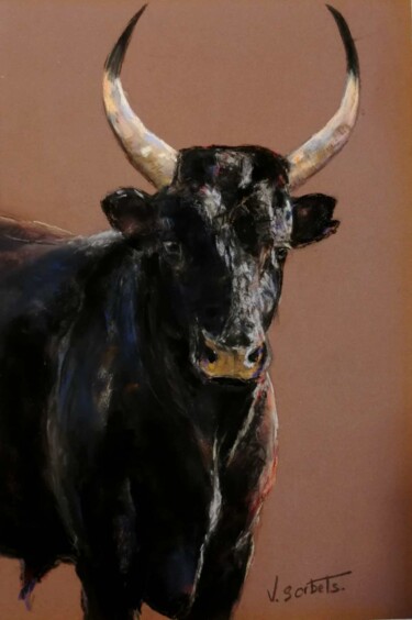 Peinture intitulée "taureau de Camargue" par Valerie Sorbets, Œuvre d'art originale, Pastel